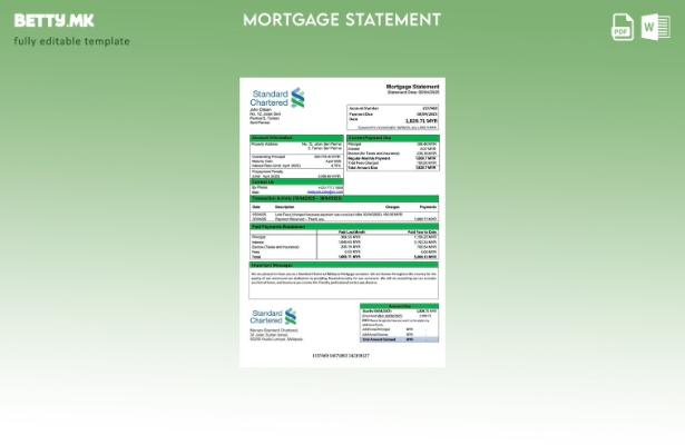 модерен стил Малезија Стандардна изјава за хипотека на Малезија, шаблон за Word 